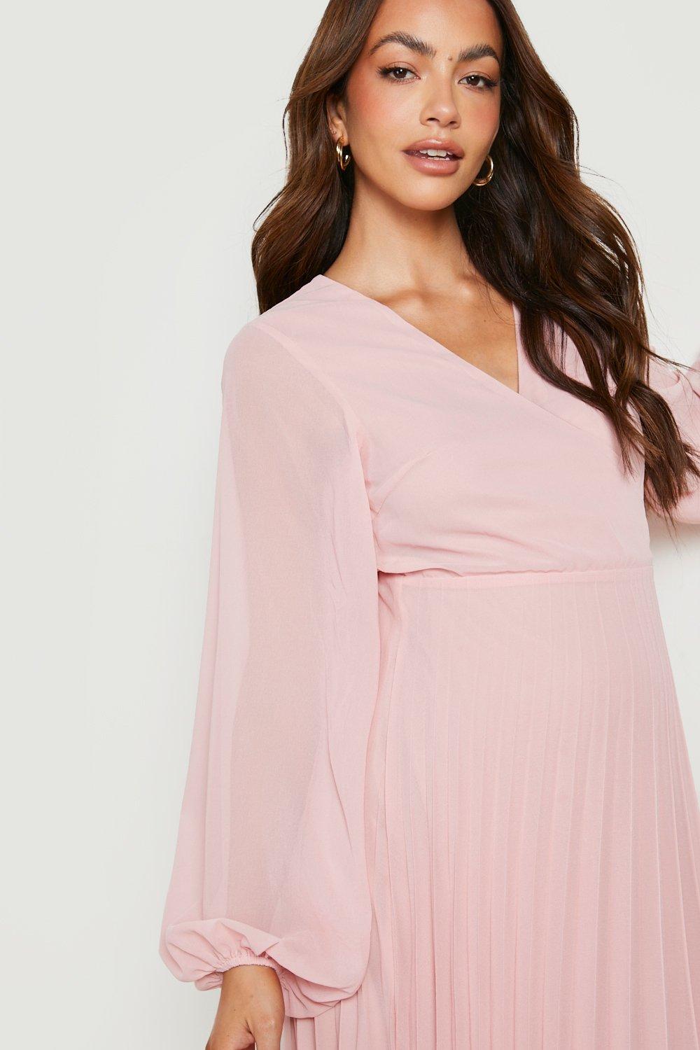 Maternity Long Sleeve Wrap Pleated Midi Dress boohoo DK